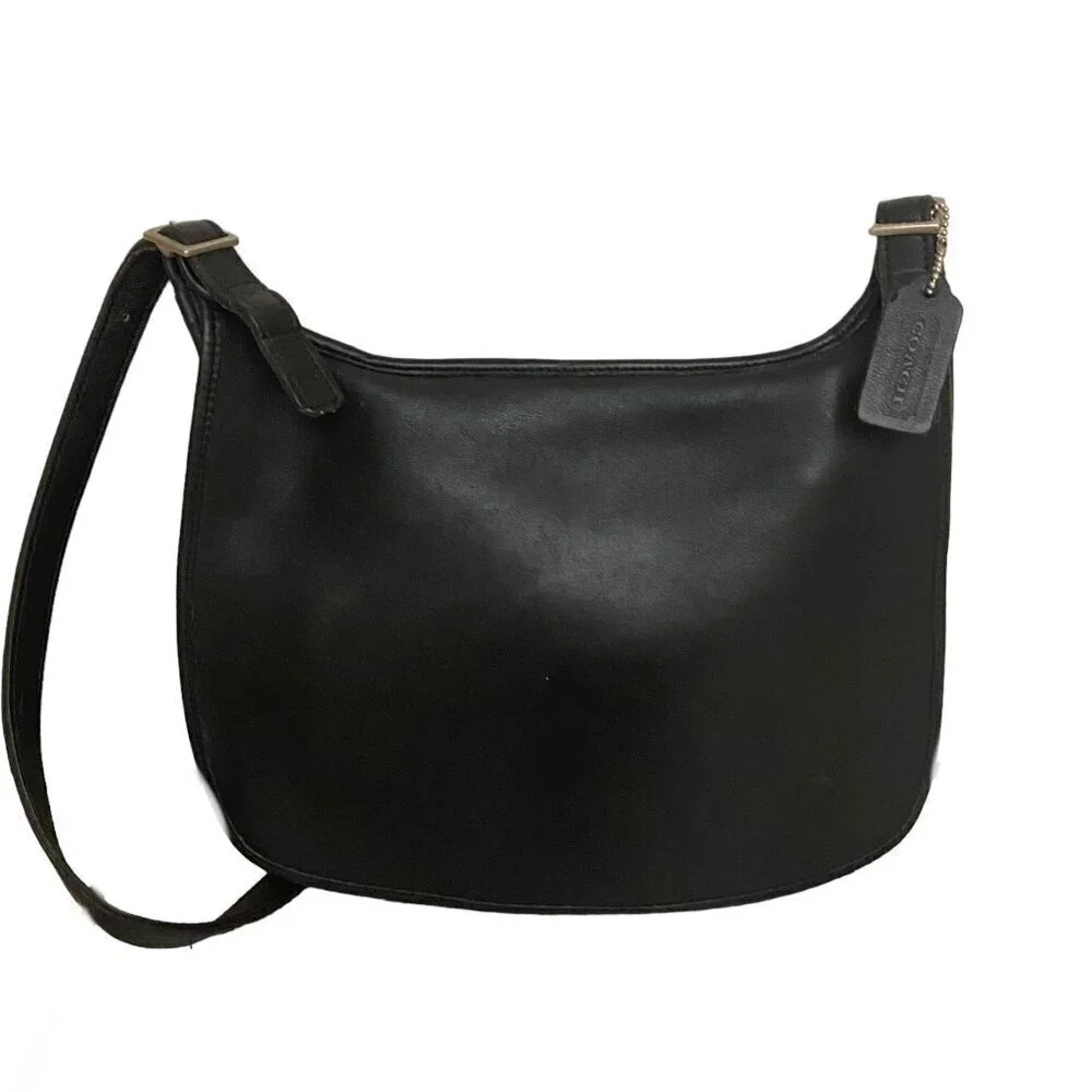 Vintage Coach 9134 Slim Hippie Flap Leather Crossbody Shoulder Bag in Black